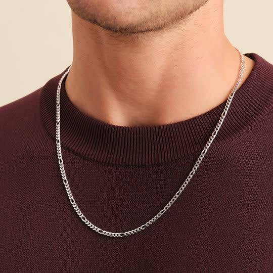 3mm Figaro Neck Chain For Men Silver