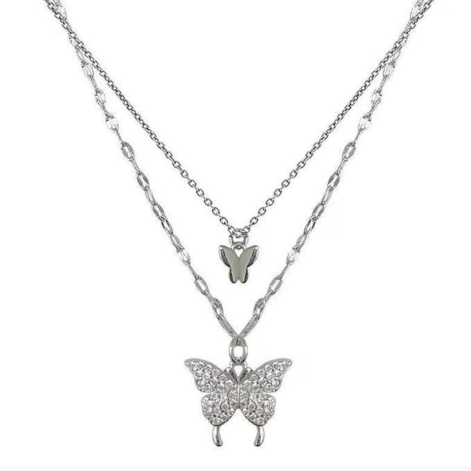 Shiny Double Chain Butterfly Necklace for Girls